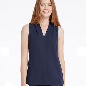 NIC+ZOE Women Blouse Petite Large PL Blue Sleeveless V-Neck Work Office